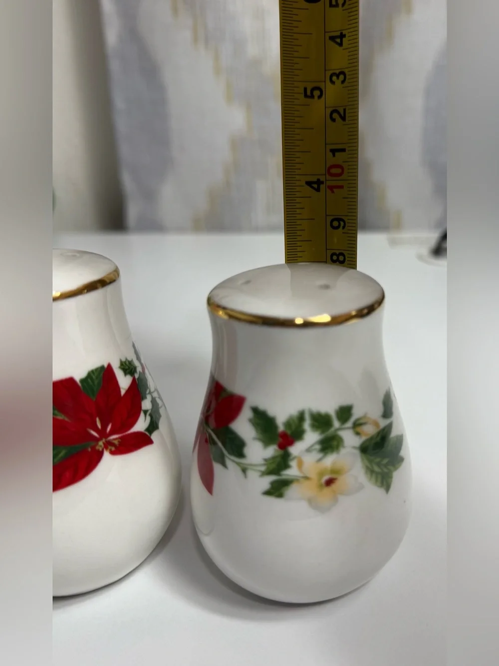 Holiday Floral Porcelain Salt and Pepper Shakers - White and Red